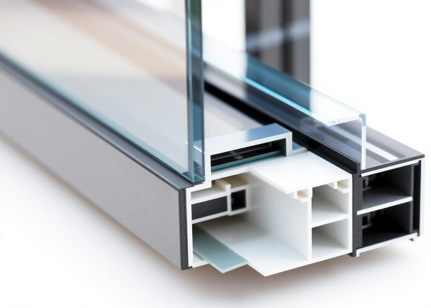 Aluminum profile cross-section with thermal break and glazing edge